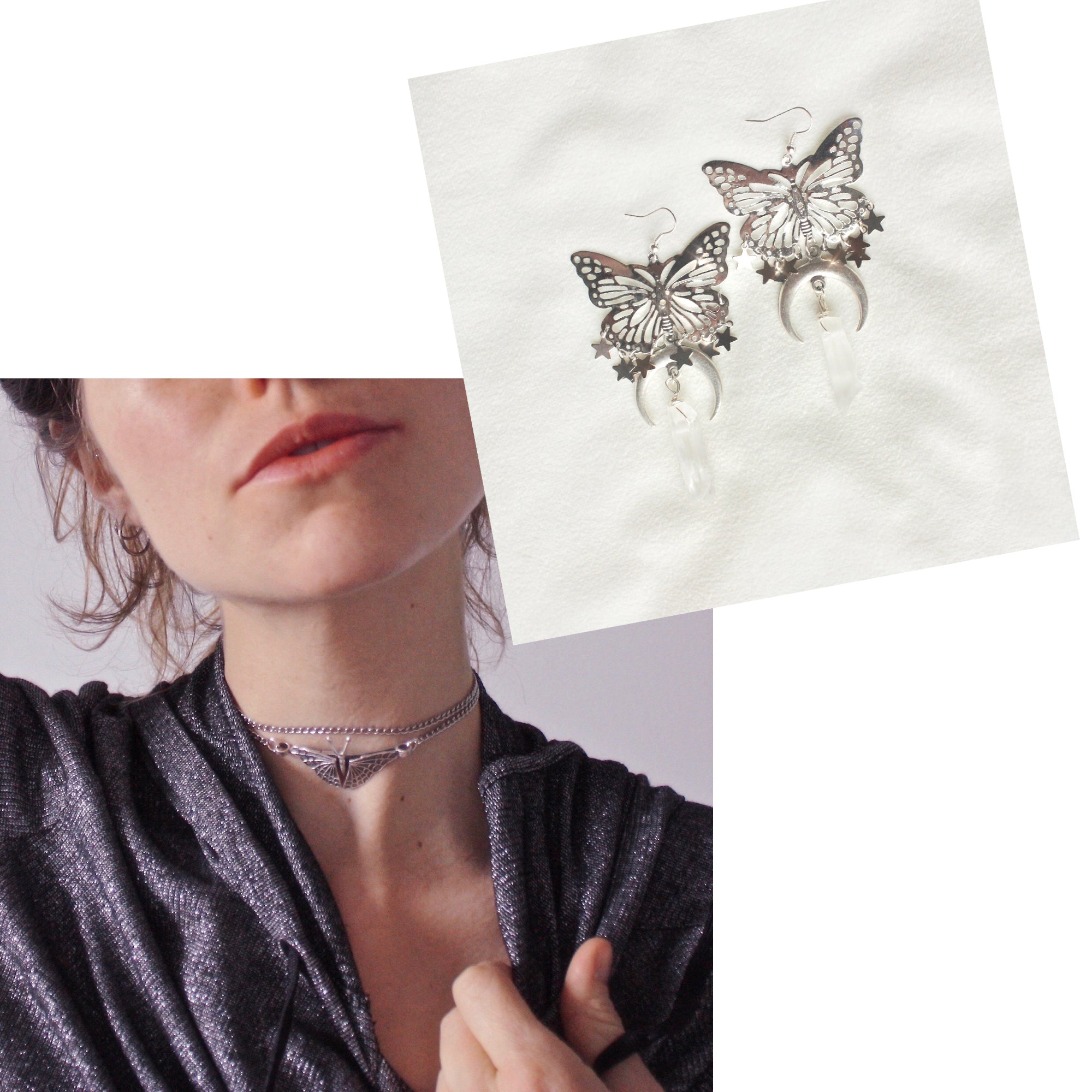 I've Already Said Goodbye Choker/Moonlight Lovers Earrings- SILVER BUNDLE