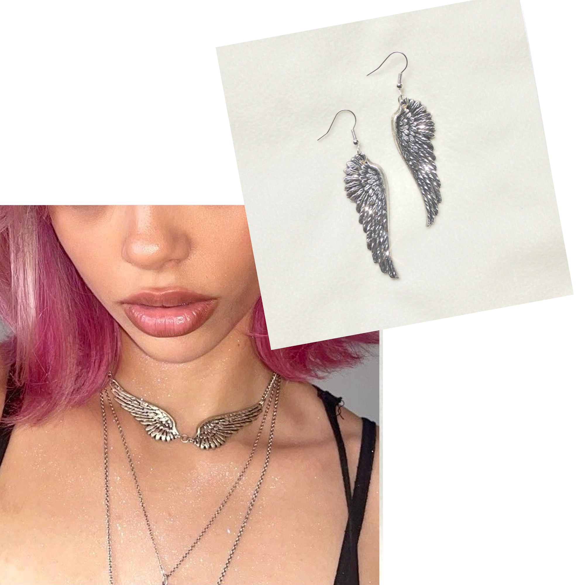 When it Lands Choker/When it Lands Earrings- SILVER BUNDLE