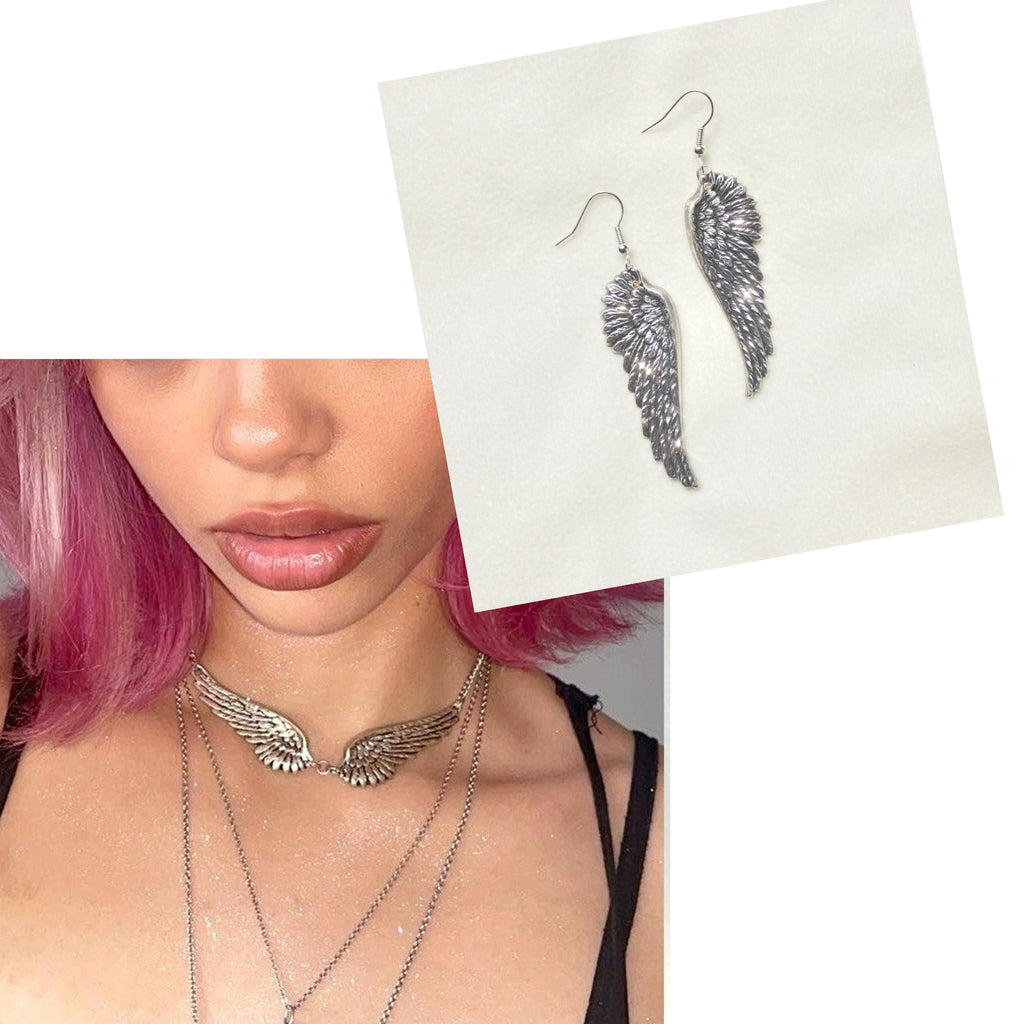 When it Lands Choker/When it Lands Earrings- SILVER BUNDLE