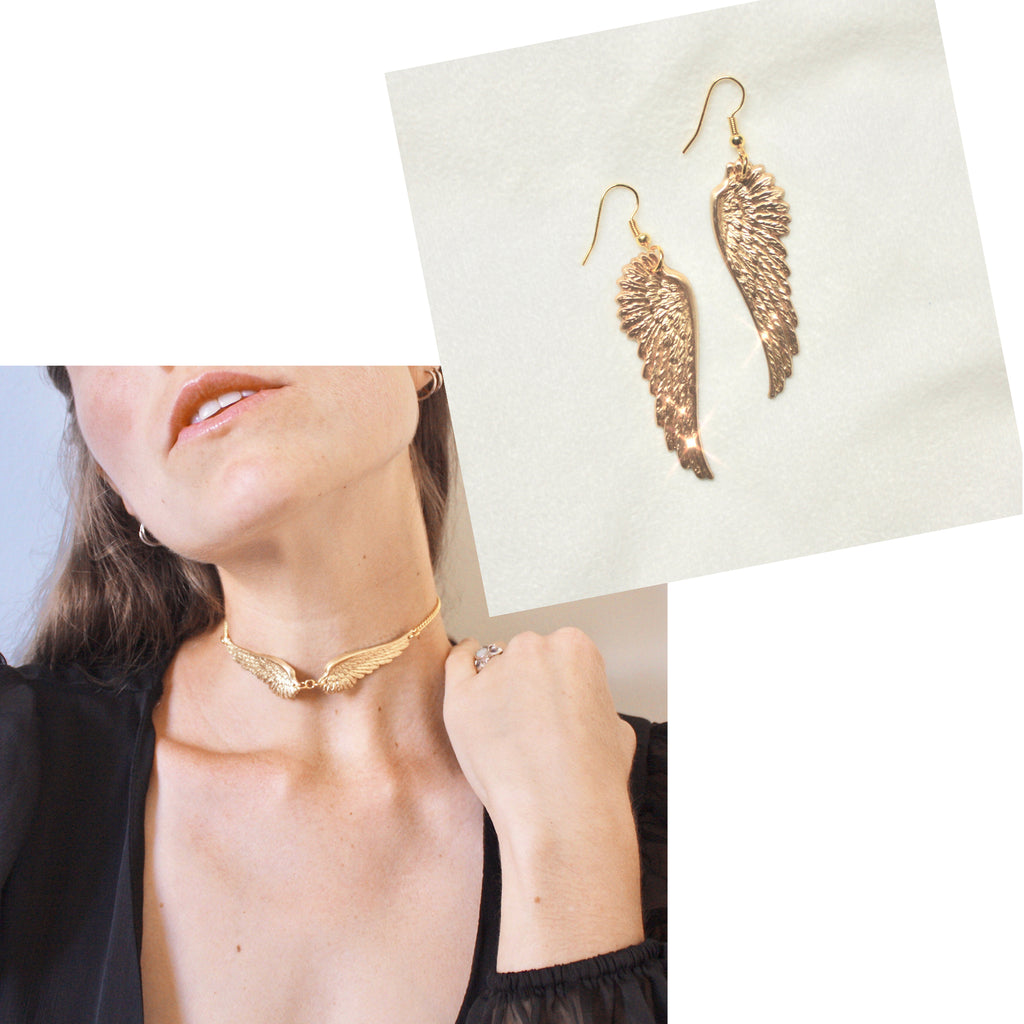 When it Lands Choker/When it Lands Earrings- GOLD BUNDLE