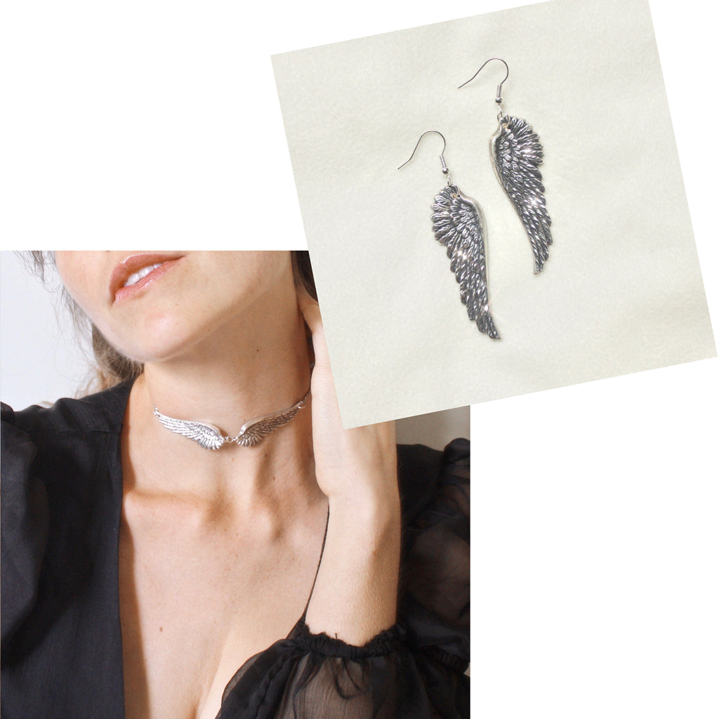 When it Lands Choker/When it Lands Earrings- SILVER BUNDLE